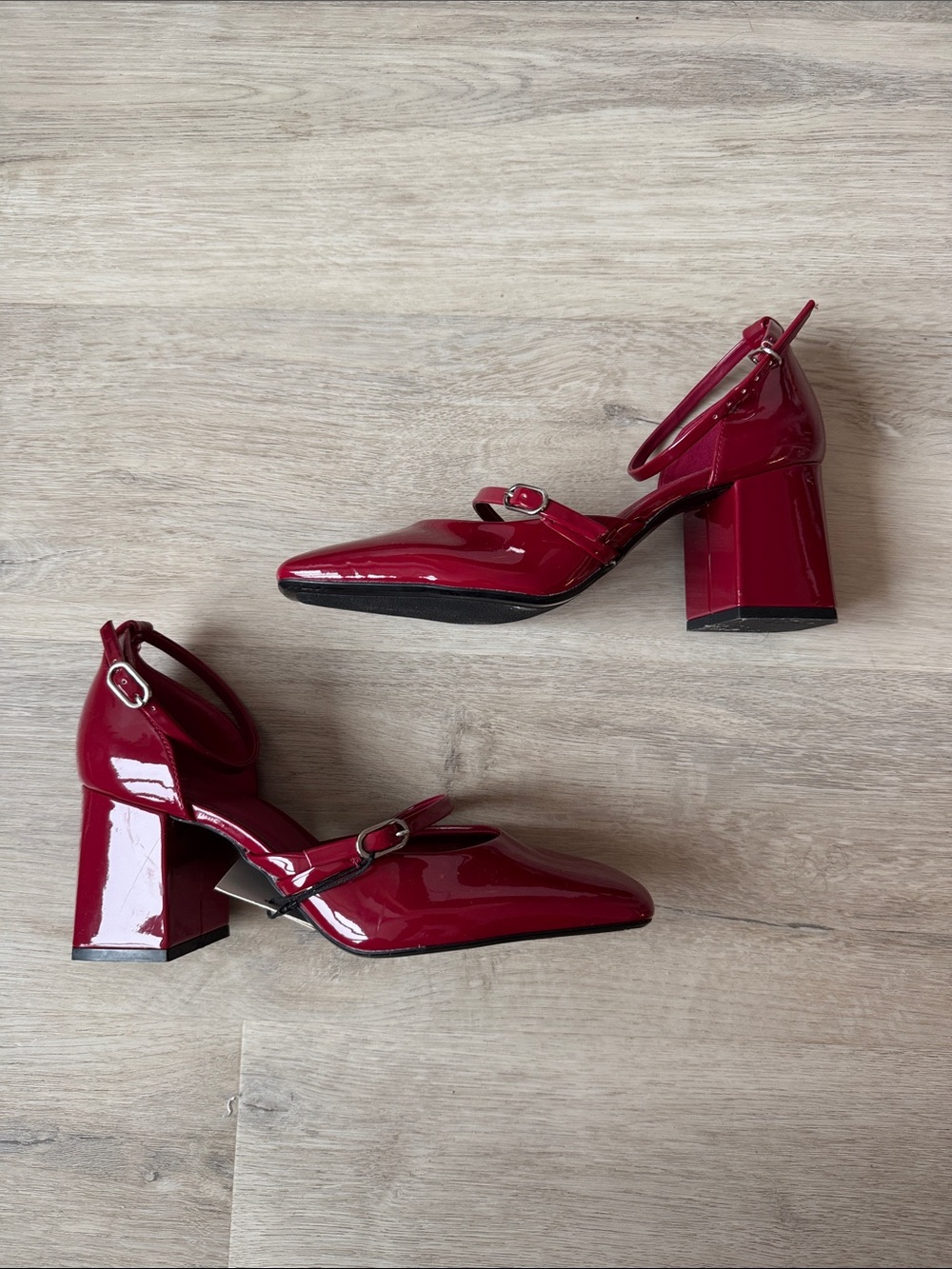 Zara Patent Mary Jane Block Heel Pumps in Deep Red - Women size 40